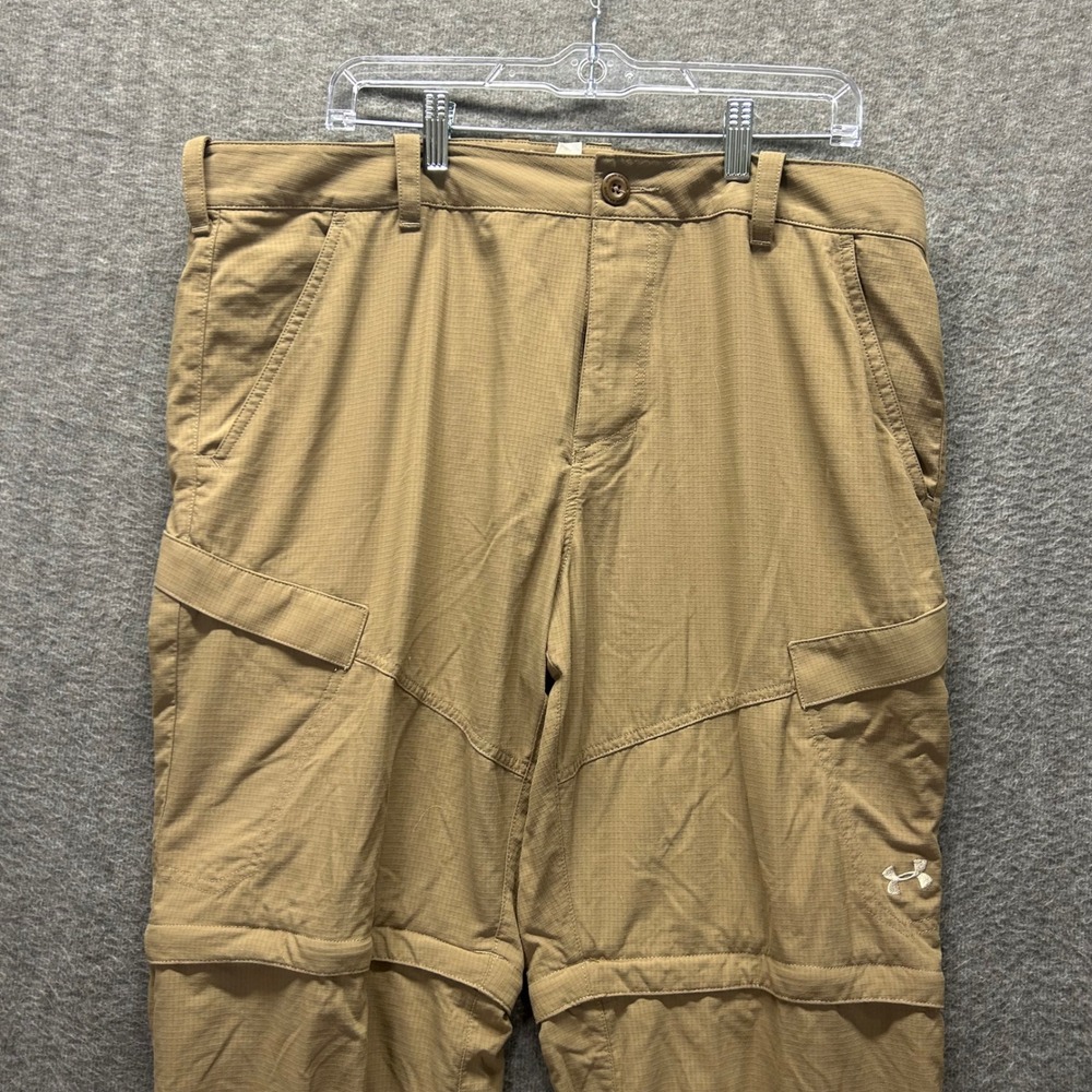 Under Armour HeatGear Mens 38 Tan Ripstop Convertible Cargo Hiking‎ Pants Loose